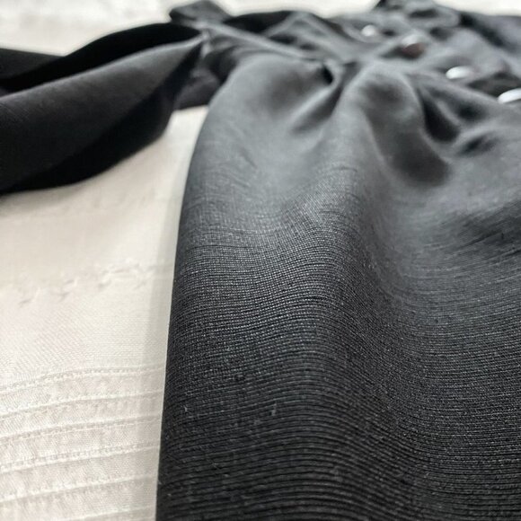 JEAN-CLAUDE POITRAS 100% SILK BLACK SLEEVELESS BUTTON FRONT BELTED MIDI DRESS - Picture 9 of 10